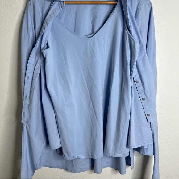 J Jill Two Piece Blouse Cami Set Blue Cotton Blend Button Down Tie Front Size 1X - Picture 10 of 11